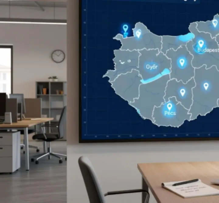 Magyarország térképe jelölt Flow Pipe Assist szolgáltatási régiókkal
